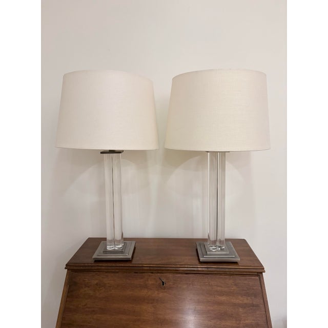 Plastic Robert Abbey Acrylic Lucite Lamps, a Pair For Sale - Image 7 of 12