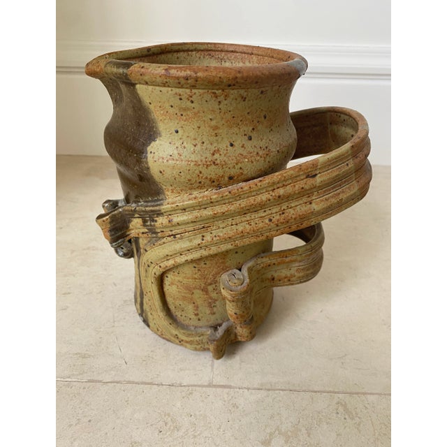 1970’s Vintage Brutalist Handmade Studio Pottery Handled Vessel For Sale - Image 11 of 11