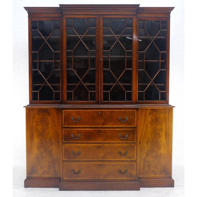 Beacon Hill Individual Panes Bubble Glass Doors Mahogany Butler Desk Breakfront For Sale - Image 11 of 18