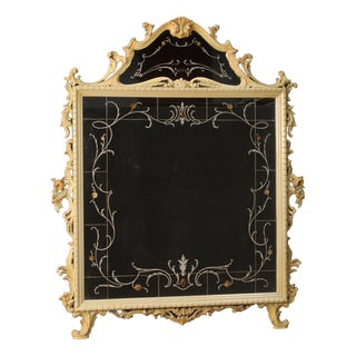 Vintage Italian Lacquered Mirror with Floral Decorations, 1960s For Sale