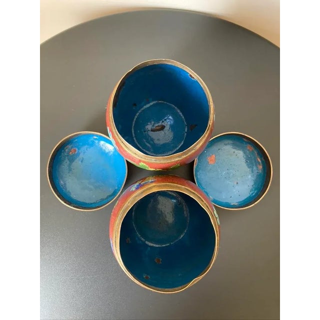 Cloisonne Burgundy Floral Enamel and Brass Ginger Jars, a Pair, Medium For Sale - Image 13 of 18