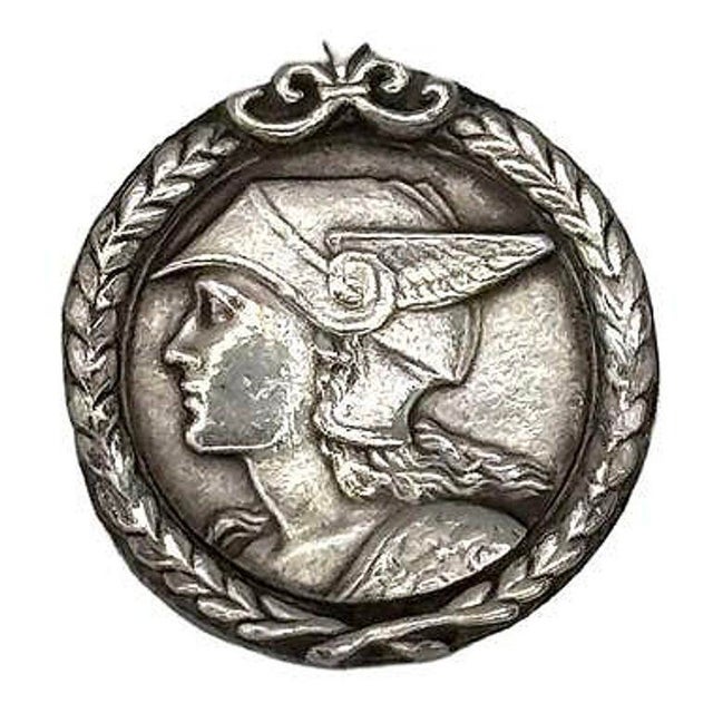 1930s 1930s French Pewter Art Deco Medallion Struck With the Face of Mercury Pedant Pin For Sale - Image 5 of 5