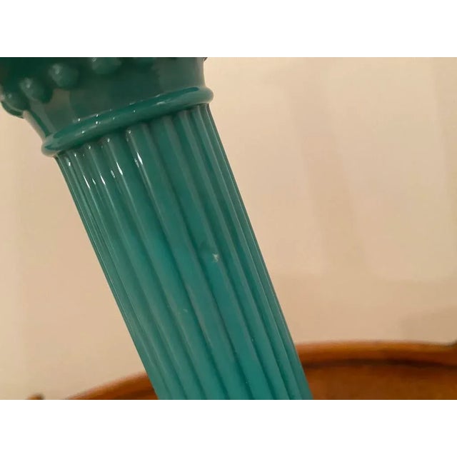 1920s Pair of 1920s Cambridge Doric Column Turquoise Blue Candlesticks For Sale - Image 5 of 11