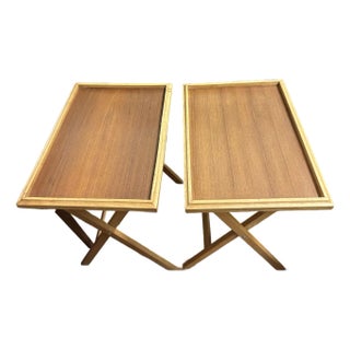 Vintage Mid-Century Modern Dolphin Teak Folding Tv Tray Tables (Set) For Sale