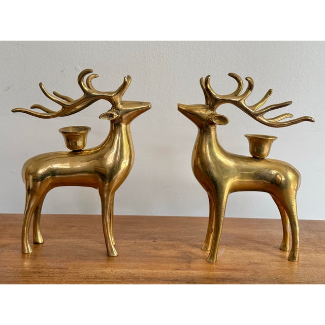 Handsome Solid Brass Reindeer Candlestick Holder Pair For Sale - Image 9 of 9