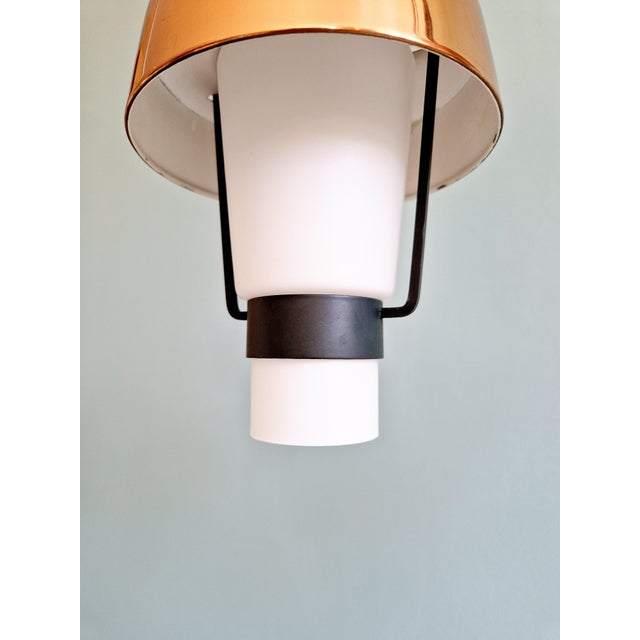 Metal Scandinavian Pendant Lights in White Opaline and Copper Metal, 1960s, Set of 3 For Sale - Image 7 of 18