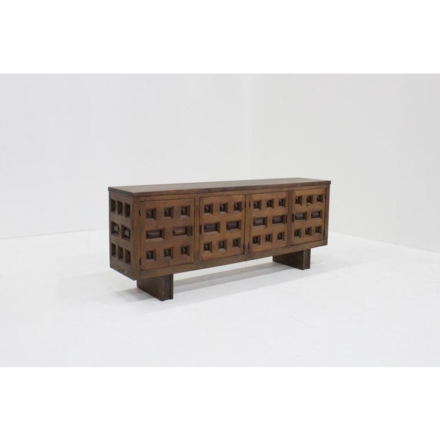 Vintage Brutalist Spanish Carved Credenza, 1960s For Sale - Image 11 of 13