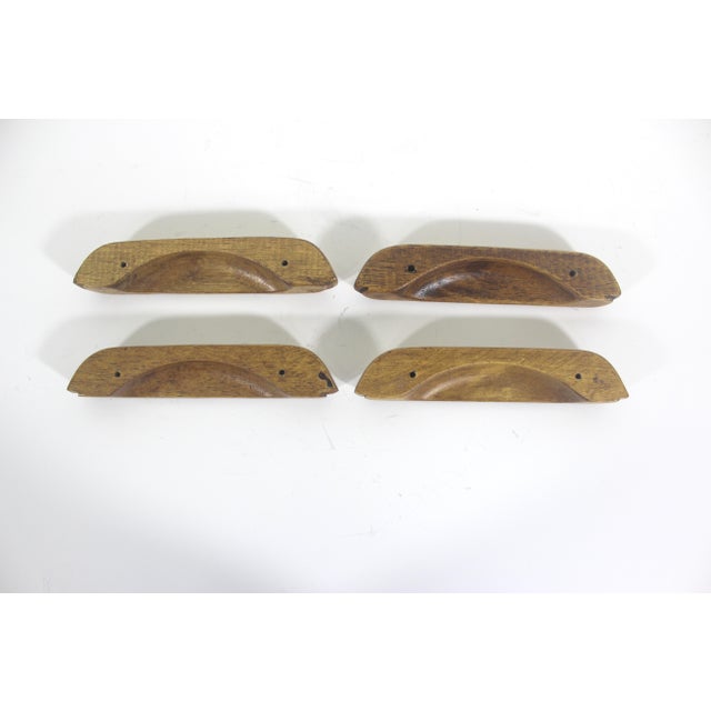 Set of 4 Carved Oak Wood Drawer Pulls Handles Hardware Vintage Mid Century, Seventies Salvage For Sale - Image 6 of 8