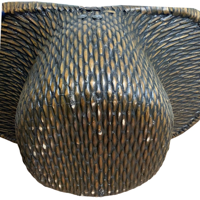 Vintage Primitive Handwoven Split Reed Gathering Basket With Handle For Sale - Image 6 of 7