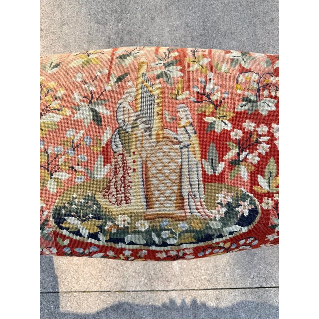 Karpen & Bros. Antique Karpen French Style Needlepoint Bench, Carved Wood, Floral Tapestry For Sale - Image 4 of 12