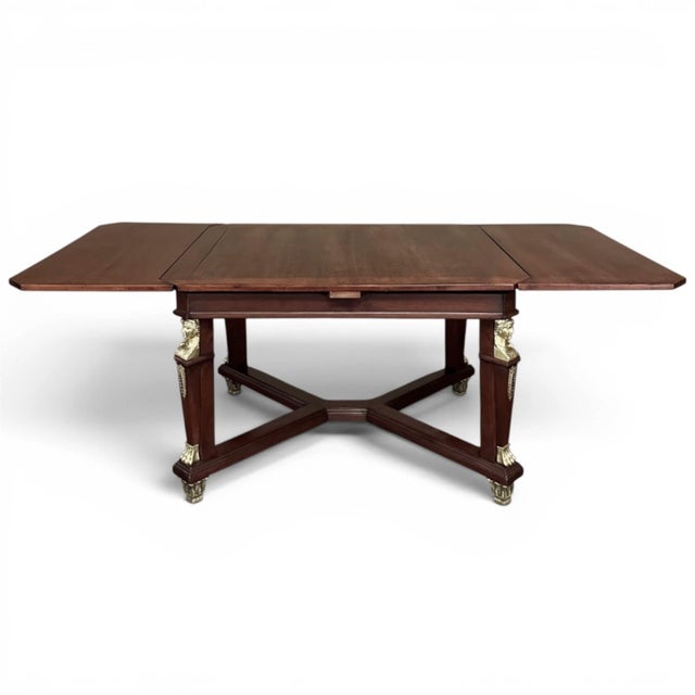 Antique French Empire Mahogany Draw Leaf Dining Table With Bronze Mounts For Sale In Dallas - Image 6 of 17