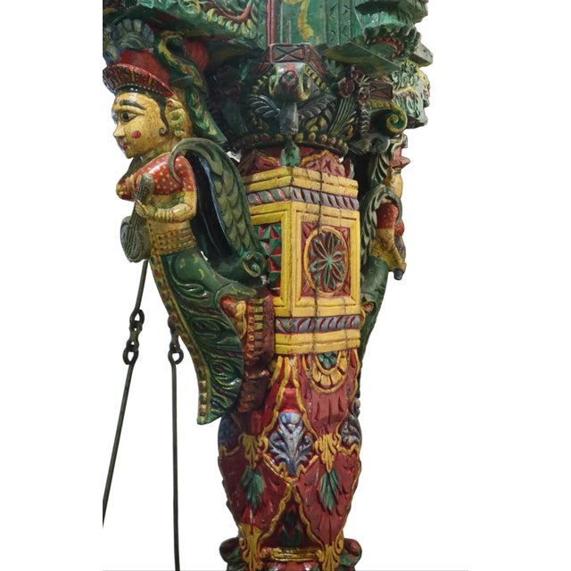 Monumental Hand Carved Indian Polychrome Jhula (Swing) For Sale - Image 4 of 14