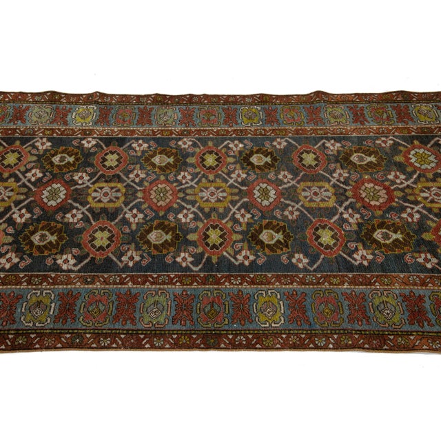 1900 - 1909 Handmade Designed From the 1900s Antique Bidjar Wool Runner in Blue For Sale - Image 5 of 12