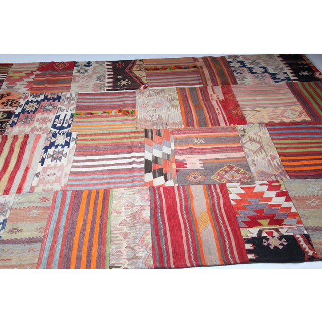 Mid 20th Century One of a Kind Turkish Kilim Patchwork Rug for Contemporary Interiors -5' 11'' X 8' For Sale - Image 9 of 10