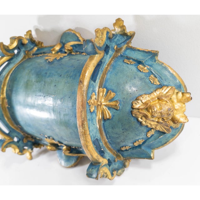 19th Century or Earlier Italian Venetian Painted Blue and Gold Cradle or Centerpiece For Sale - Image 10 of 12