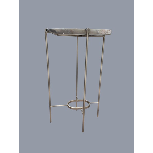 Unusual Modern Handcrafted Geode drinks table with a mottled silver/white crystal top with a dark mottled grey accent