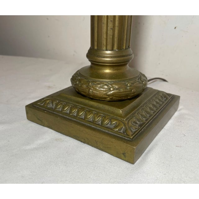 Bronze Antique Ornate Gilt Bronze Cranberry Cut Glass Electrified Oil Pillar Table Lamp For Sale - Image 8 of 12