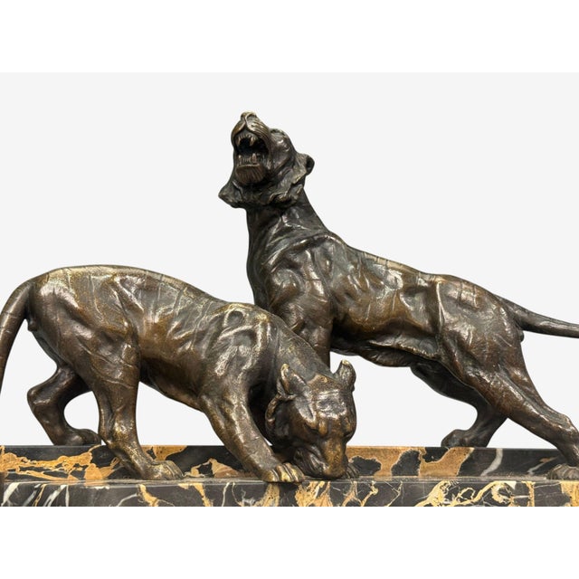 Metal Art Deco, Inkwell Desk Set, Pen Holder, Marble, Bronze Panthers, 1920s For Sale - Image 7 of 13