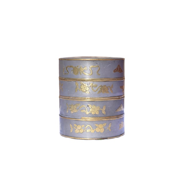 Late 19th Century Late 19th Century Chinese Pewter Four-Tier Stacking Sweetmeat Box For Sale - Image 5 of 9