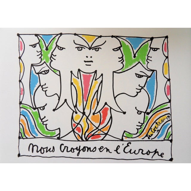 Jean Cocteau, Europe, Anger Between States, Signed Lithograph For Sale