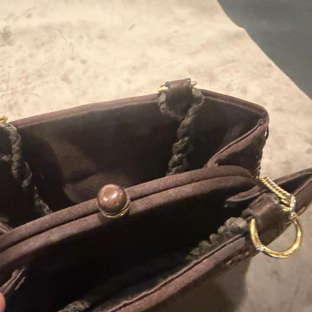 1960s Luxury Brown Woven Cotton and Brass Italian Evening Bag For Sale - Image 10 of 18