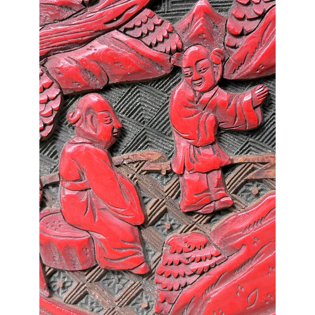 Chinese Antique Chinese Republic Era 1930’s Round Cinnabar Lacquer Box Landscape Scene For Sale - Image 3 of 7