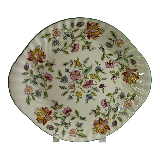 Vintage Minton Haddon Hall Medium Handled Cake Plate Fine Bone China Green England 1948-2011 For Sale