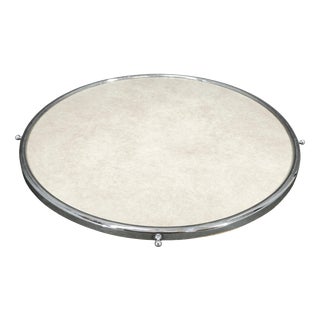 Art Deco Czech Round Serving Tray in Chrome, Glass and Wood, 1930s For Sale