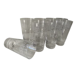 Vintage Etched Greek Key Tumbler Glasses-Set of 8
