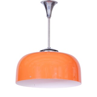 Mid-Century Chandelier in Chrome, Plastic and Glass, Italy, 1960s For Sale