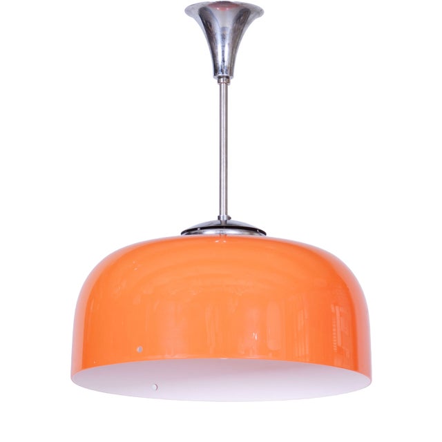 Mid-Century Chandelier in Chrome, Plastic and Glass, Italy, 1960s For Sale
