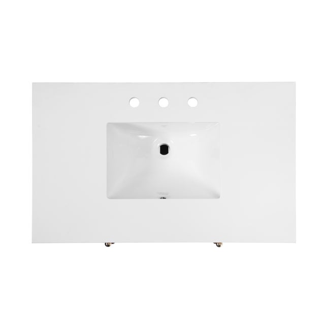 Brown Nora 36 in. W Quartz and Wood Single Sink 3 Drawer Bathroom Vanity Set, Light Natural For Sale - Image 8 of 9