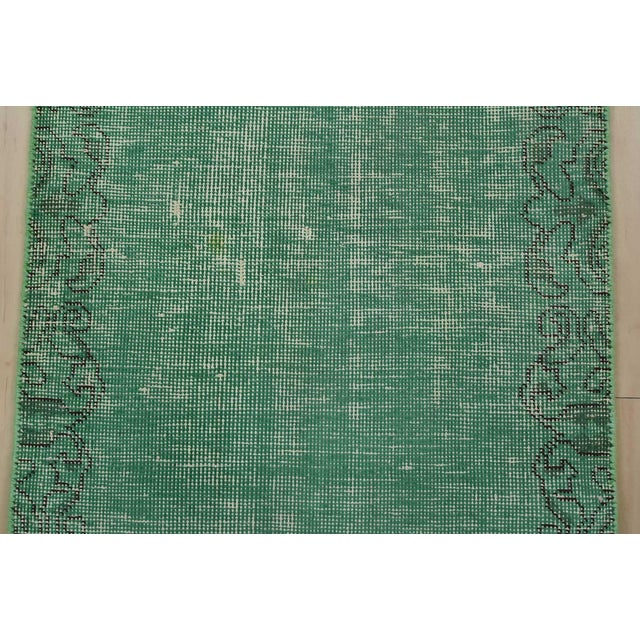 Green Tabriz Runner 1’11” X 10’9” Green Wool Vintage Overdyed Hand-Knotted Rug For Sale - Image 8 of 12