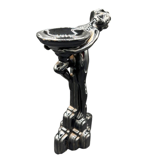 1930s Nude Art Deco Flapper Female Black Ceramic Candleholder Statue by Fritz & Floyd For Sale - Image 4 of 7