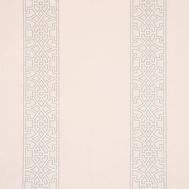Traditional chinoiserie fretwork inspired this embroidered linen stripe. Subtle variations are part of its inherent...