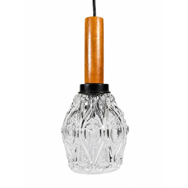 Mid-Century Space Age Ceiling Lamp Pendant Lamp in Teak and Glass, 1960s For Sale - Image 11 of 11