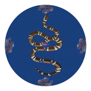 Thistle And Snake Blue Vegan Leather Round Pebble Placemat, Set of 4 For Sale