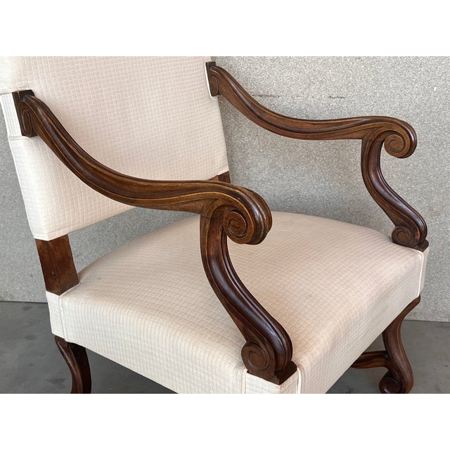 Louis Xvi Style Spanish Pair of Carved Walnut Armchairs, 1900s For Sale - Image 9 of 12