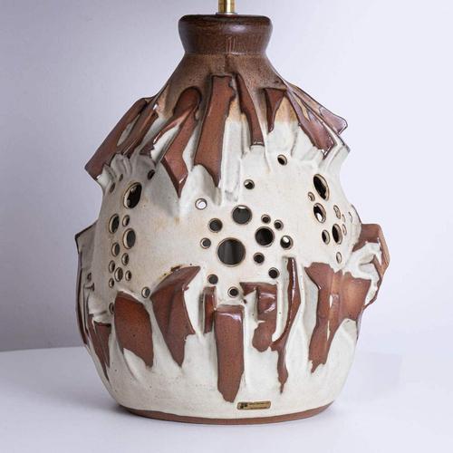 White Brique Ceramic Floor Table Lamp with Silk Lampshade attributed to R. Houben, 1970s For Sale - Image 6 of 13