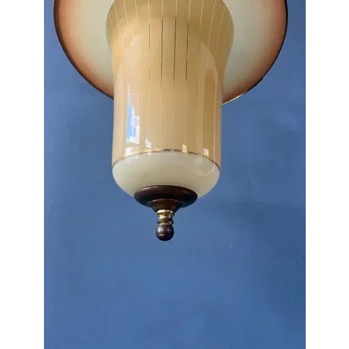 Vintage Glass and Brass Lantern Pendant Lamp, 1950s For Sale - Image 10 of 11