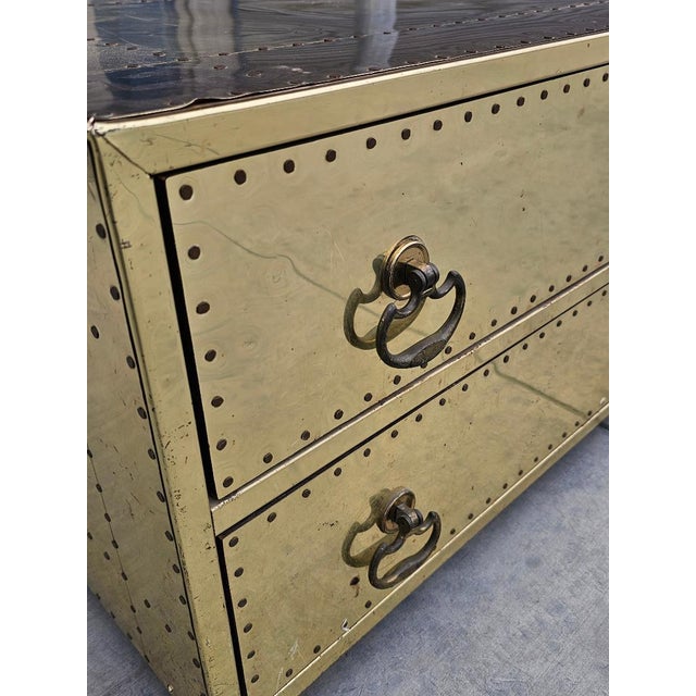 1960s Mid Century Campaign Style Brass Clad Coffee Table Sarreid Style For Sale - Image 16 of 18