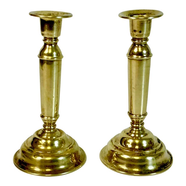 Mid-Century Boho Chic Patinated Brass Candle Holders - A Pair For Sale