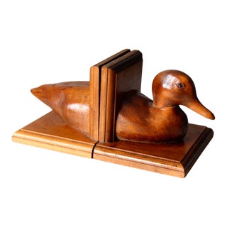 Antique Wooden Duck Bookends For Sale