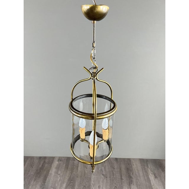 20th Century Brass and Glass Lantern Pendant Light For Sale - Image 6 of 7