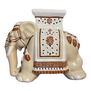 Vintage Beige Ceramic Elephant Garden Stool