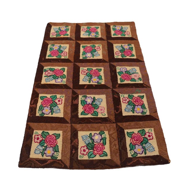3'x5' Vintage American Hooked Rug | Brown & Colorful American Hook Area Rug For Sale - Image 4 of 11
