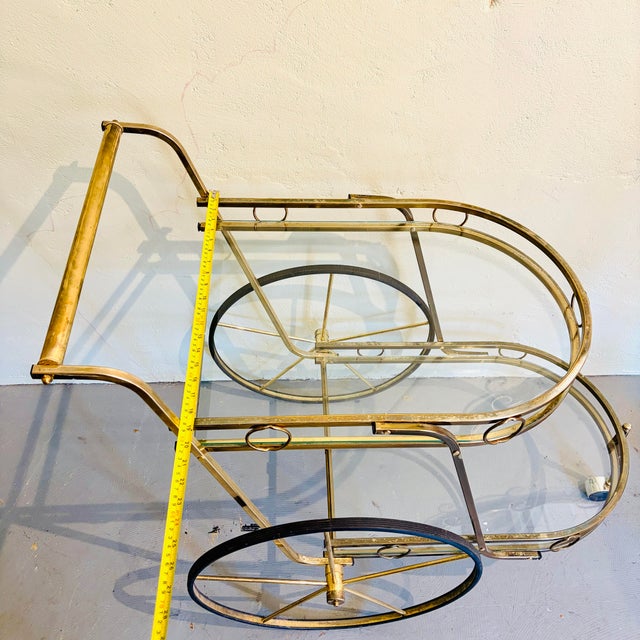 Vintage Hollywood Regency Brass & Glass Two-Tier Bar Cart For Sale - Image 11 of 12