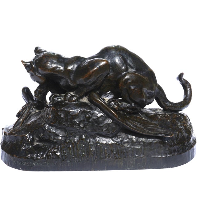 Metal Antoine Louis Barye Ocelot Carrying off a Heron For Sale - Image 7 of 12