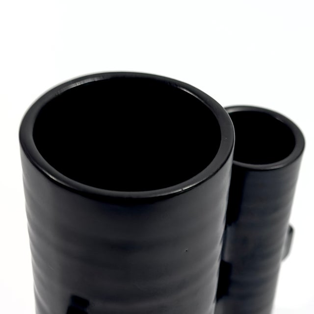 Modernist Japanese Black Pottery Ceramic Ikebana Vase by MCI Japan For Sale - Image 9 of 11