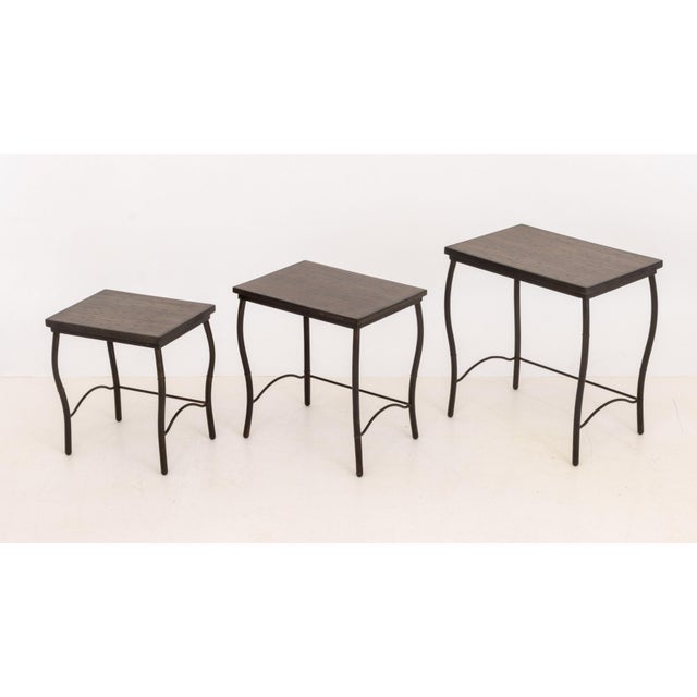 Set of Three Contemporary Mahogany Inlay Nesting Tables For Sale In New York - Image 6 of 11